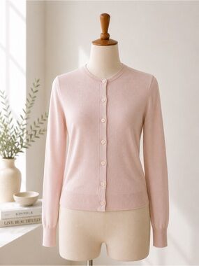 H&M Pastel Pink Crewneck Button-Up Cardigan